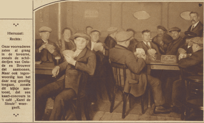 870336 Afbeelding van deelnemers aan een kaartconcours in café Karel de Stoute (Voor Clarenburg 2) te Utrecht.